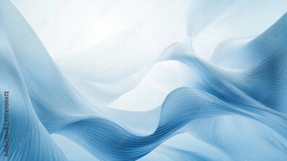 Poster Abstract patterns resembling ocean waves in shades of blue and white with a soft and tranquil feel in a serene atmosphere. Generative AI