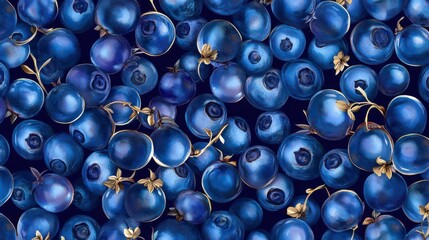 Fototapeta premium Stunning Blueberries Pattern: A Detailed Illustration of Fresh Blueberries