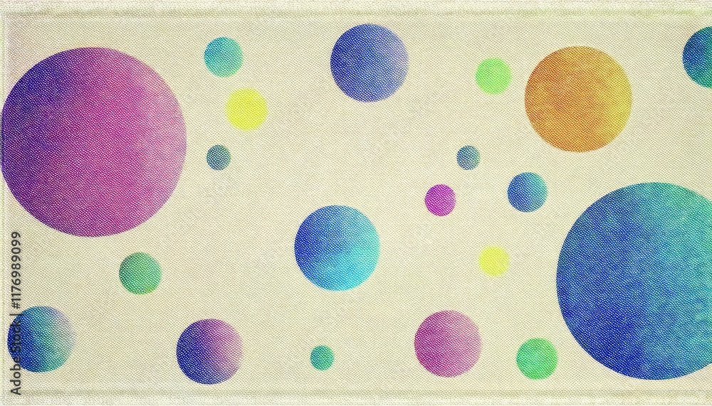 Aufkleber vibrant multicolored polka dot pattern on light textured fabric background for modern home decor, di