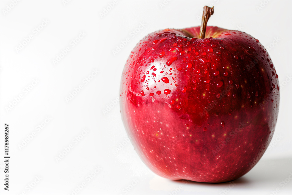 Wall mural A shiny red apple with a smooth surface, placed on a white background.