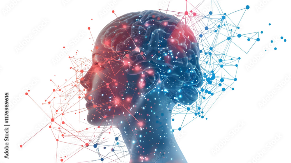 Fototapete human head connect to artificial intelligence brain with circuit line isolated on a transparent back