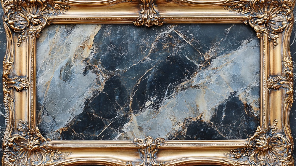 Poster elegant ornate frame showcasing sophisticated dark marble design with intricate patterns