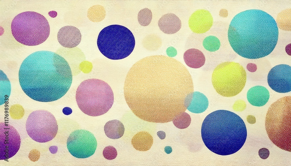 Aufkleber vibrant multicolored polka dot pattern on light textured fabric background for modern home decor, di
