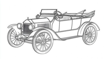 Fototapeta premium A vintage car line art drawing perfect for coloring pages or car enthusiasts. Simple and classic design.