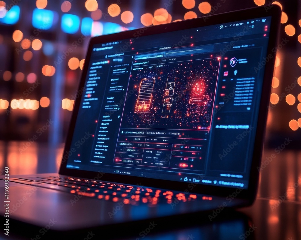 Aufkleber minimalistic laptop displaying digital verification process with bright accents