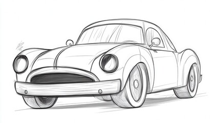 A hand-drawn sketch of a classic car. Ideal for coloring books, automotive design, or vintage-themed projects.