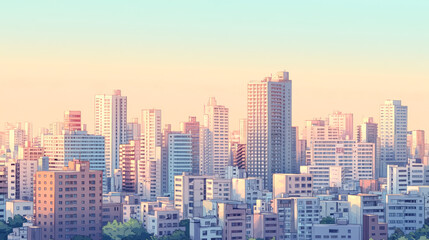 Fototapeta premium 高層ビルがたくさん立ち並ぶ街（イラスト）