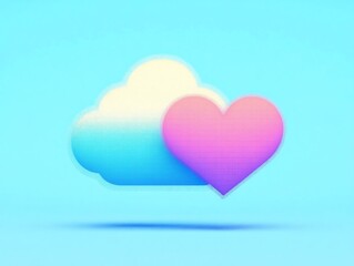 Vibrant 3D Render: Pastel Heart Gently Resting on a Cloud, Light Blue Background. AI Generated