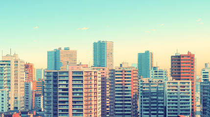 Obraz premium 高層ビルがたくさん立ち並ぶ街（イラスト）