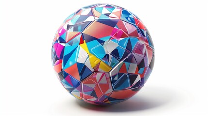 Obraz premium A colorful soccer ball with geometric patterns, isolated on a white background.