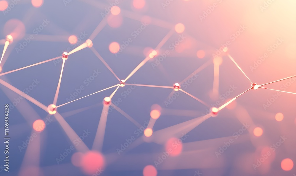Poster abstract connected network with nodes and blurred lights.