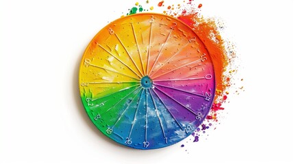 A rainbow dartboard with multicolored darts, isolated on a white background.