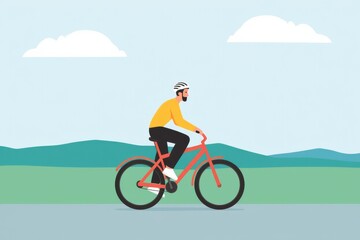 Riding a Bicycle in Minimalist Style Against a Simple Background
