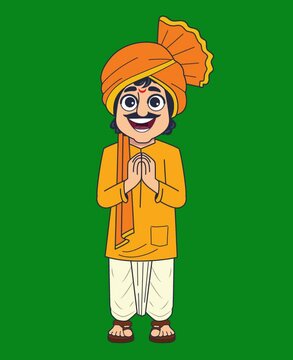 Indian Maharashtrian man standing with namaste pose