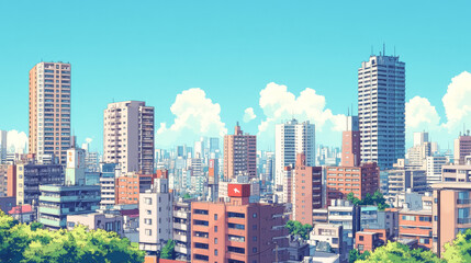 Fototapeta premium 高層ビルがたくさん立ち並ぶ街（イラスト）