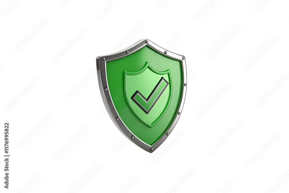 Poster a green shield with a secondary shield outline within it and a bold checkmark, encased in a sturdy m