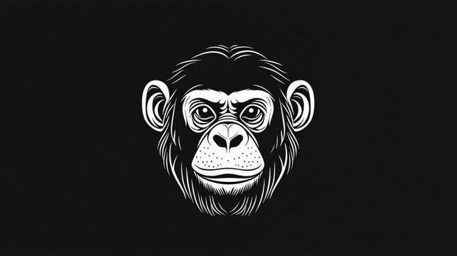 A sleek and stylish black-and-white vector logo featuring a refined depiction of a monkey. Generative AI