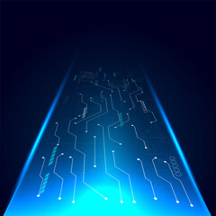 Obraz premium Vector illustration futuristic road with circuit board glowing light.