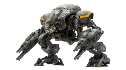 mech robot with operator isolated on a transparent background