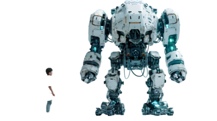 mech robot with operator isolated on a transparent background