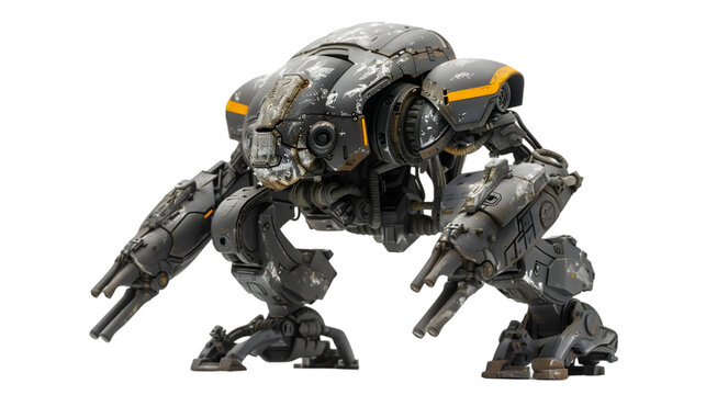 mech robot with operator isolated on a transparent background