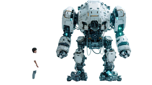 mech robot with operator isolated on a transparent background