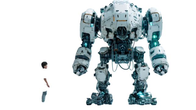 mech robot with operator isolated on a transparent background