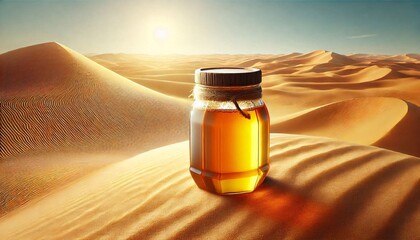 Golden Honey Jar in Desert Sunset generative ai