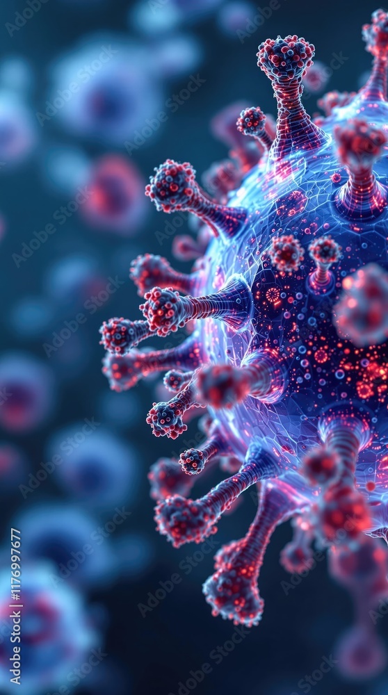 Poster Microscopic view of HMPV virus particle structure and surface