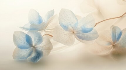 Soft, translucent blue and white hydrangea petals in a dreamy composition.