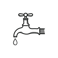 Faucet with water drop vector sketch icon isolated on background. Hand drawn Faucet sketch icon for infographic, website or app