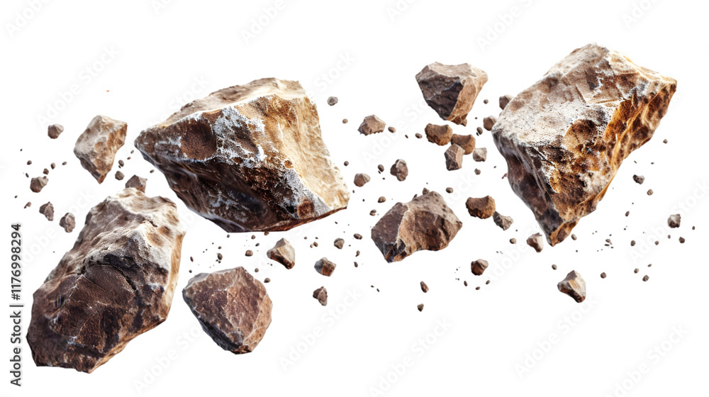 Aufkleber meteor asteroids stones floating outer space on background, group of rock flying in the galaxy isola