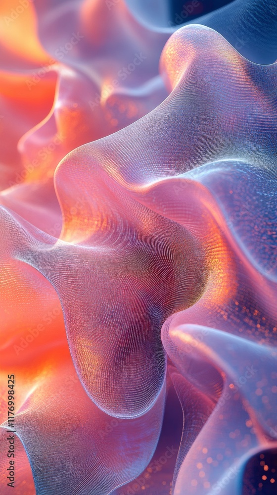 Poster abstract flowing pastel waves minimalist digital grid in soft light