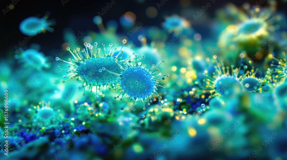 Aufkleber microscopic view of viruses bacteria depicting complex structures and potential for research and med