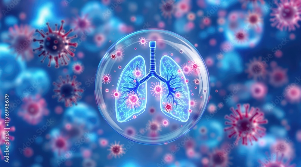 Poster lungs under attack microscopic view of hmpv viruses infecting respiratory system