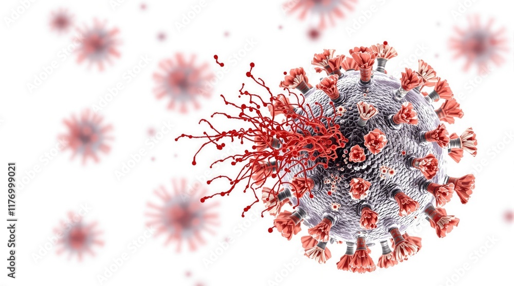 Poster Microscopic view of HMPV virus particle undergoing disintegration