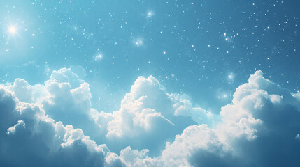 A cute starry sky pattern with a light blue background, creating a dreamy and whimsical atmosphere.

