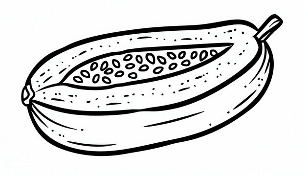 recommend clip art: A simple black and white line art drawing of a halved papaya fruit. Perfect for coloring books, educational materials, or simple illustrations.