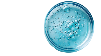 Petri dish on empty background. A smear of a transparent gel, serum in a Petri dish isolated on a transparent background