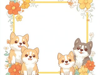 Obraz premium Cute cartoon dogs border decoration frame, colorful illustration on white background, copy space for text