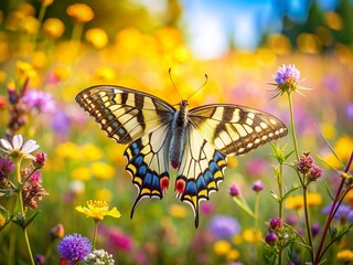 Naklejka premium Swallowtail Butterfly (Papilio machaon) on Rabenlay, Mosel River Valley, Germany - Tilt-Shift Photography