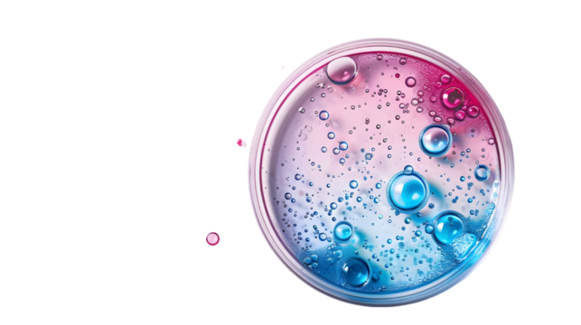 Petri dish on empty background. drops, stains, bacteria and molecules in a Petri dish. isolated on a transparent background