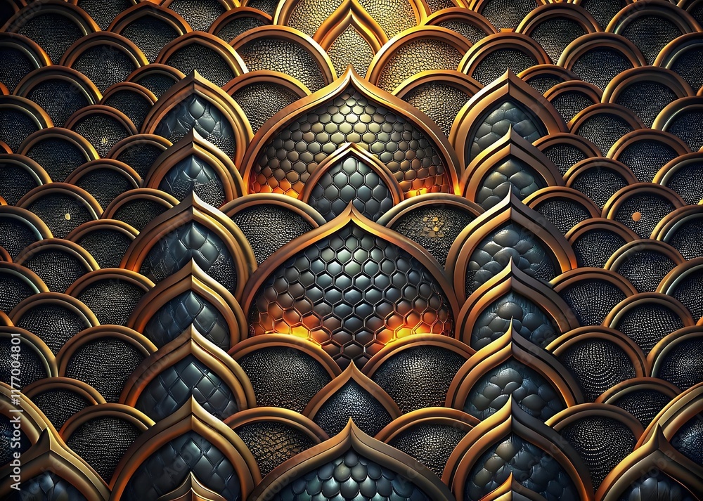 Poster intricate metallic patterns gold black textures design artistry architecture