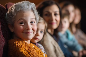 Senior sibling caring for children in a family-friendly cinema setting, creating moments of connection.