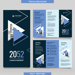 Business Brochure Template in Tri Fold Layout. Corporate Design Leaflet with replaceable image.
