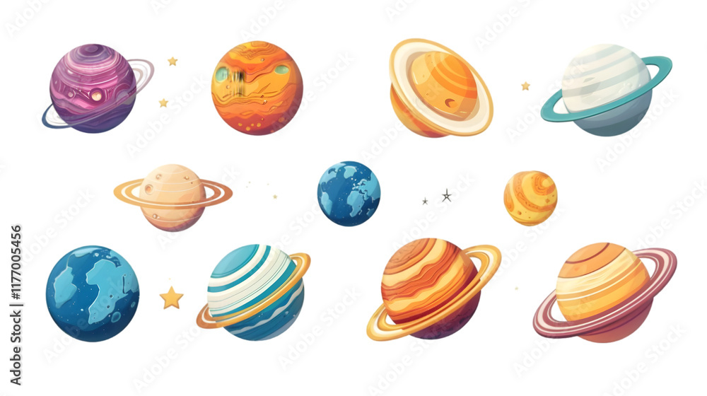 Poster planet icon set. saturn and star vector desing isolated on a transparent background