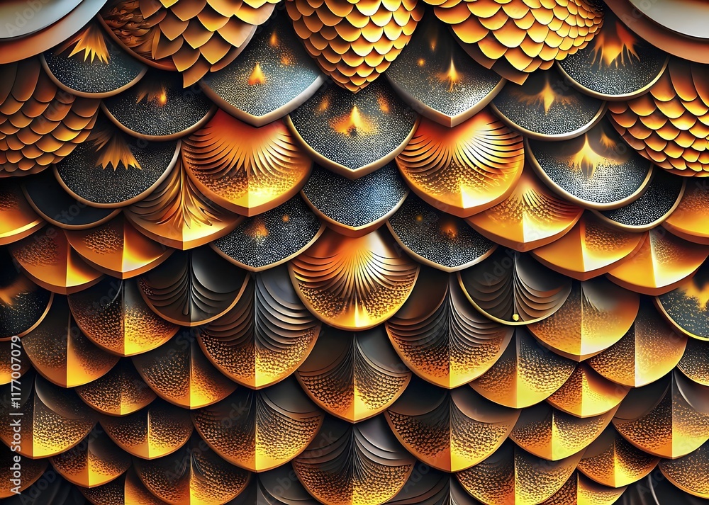Poster textured golden scales abstract design artistry layers patterns