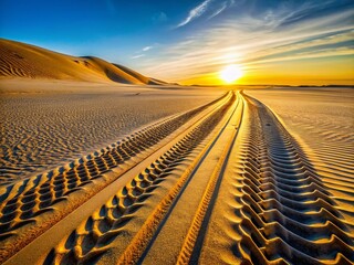 Fototapeta premium Tire Tracks and Bicycle Wheel Marks in Sand - Coastal Dune Landscape