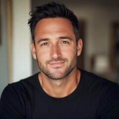 Obraz premium Confident Man Portrait, Casual Attire, Indoor Setting