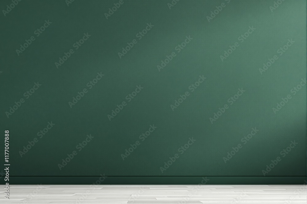 Aufkleber minimalistic green wall with wooden floor, clean and simple background setup for creative presentati